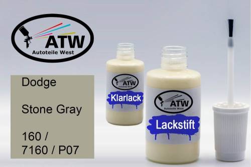 Dodge, Stone Gray, 160 / 7160 / P07: 20ml Lackstift + 20ml Klarlack - Set, von ATW Autoteile West.
